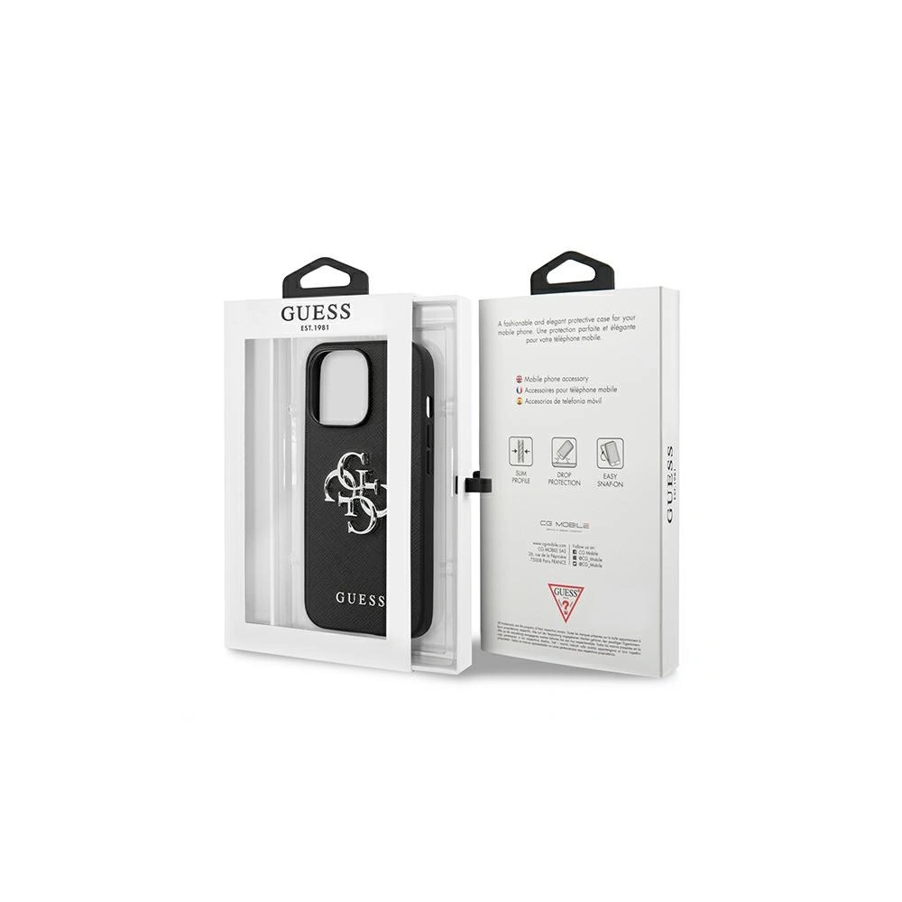 Wholesale Guess GUHCP13XSA4GSBK Apple iPhone 13 Pro Max black hardcase Saffiano 4G Metal Logo - GUE1295BLK - {ean13} - Hurt