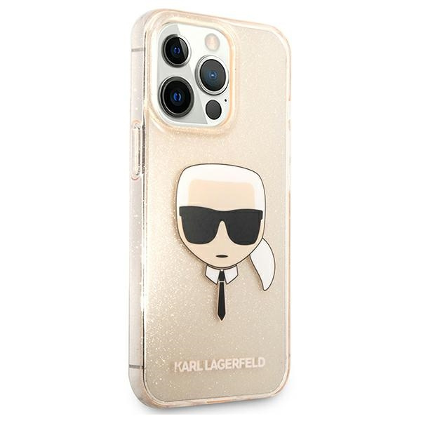 Kryt Karl Lagerfeld KLHCP13XKHTUGLGO Apple iPhone 13 Pro Max gold hardcase Glitter Karl`s Head