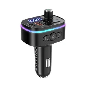 Hurtownia GSM - Transmiter FM BlitzWolf BW-BC2, 2x USB + USB-C, PD18W + QC 3.0, RGB - BLZ384BLK - {ean13} - Hurt