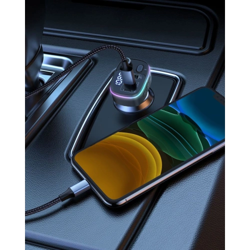 Transmiter FM BlitzWolf BW-BC2, 2x USB + USB-C, PD18W + QC 3.0, RGB