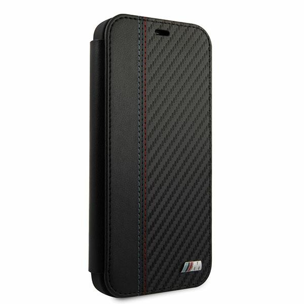 Kryt BMW BMFLBKP12SMCARBK Apple iPhone 12 mini black book M Collection PU Carbon Stripe