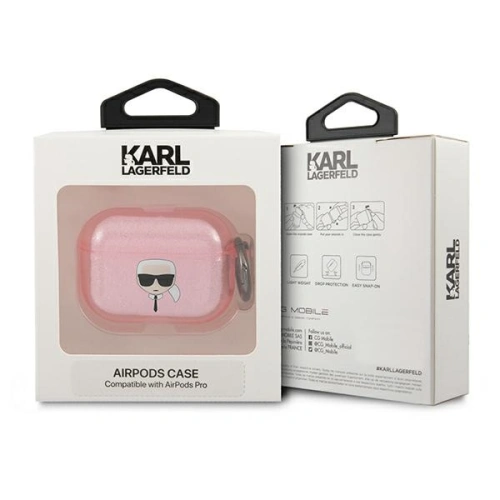 Etui Karl Lagerfeld KLAPUKHGP Apple AirPods Pro cover różowy/pink Glitter Karl`s Head