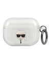 Etui Karl Lagerfeld KLAPUKHGS Apple kryt na AirPods Pro stříbrný/glitter Karlova hlava