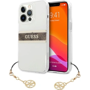 Guess GUHCP13LKB4GBR Apple iPhone 13 Pro Transparent hardcase 4G Brown Strap Charm