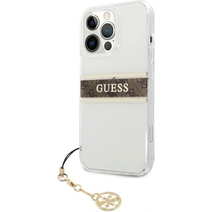 Guess GUHCP13LKB4GBR Apple iPhone 13 Pro Transparent hardcase 4G Brown Strap Charm