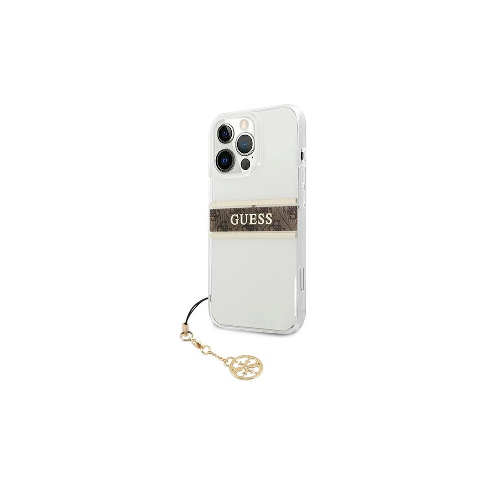 Wholesale Guess GUHCP13LKB4GBR Apple iPhone 13 Pro Transparent hardcase 4G Brown Strap Charm - GUE1299CL - {ean13} - Hurt