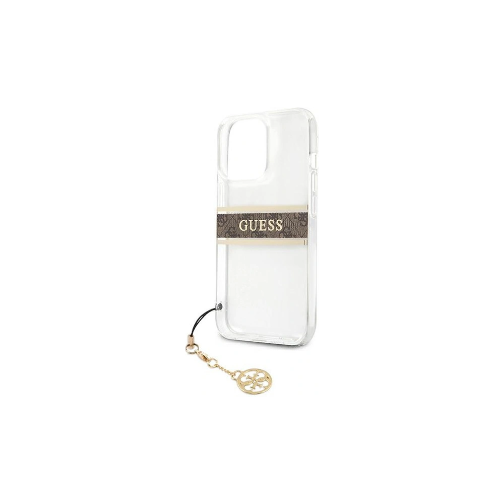 Wholesale Guess GUHCP13LKB4GBR Apple iPhone 13 Pro Transparent hardcase 4G Brown Strap Charm - GUE1299CL - {ean13} - Hurt
