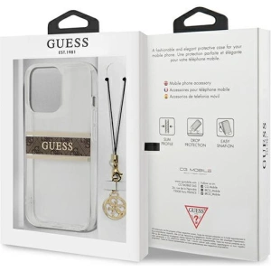 Etui Guess GUHCP13LKB4GBR Apple iPhone 13 Pro Transparent hardcase 4G Brown Strap Charm