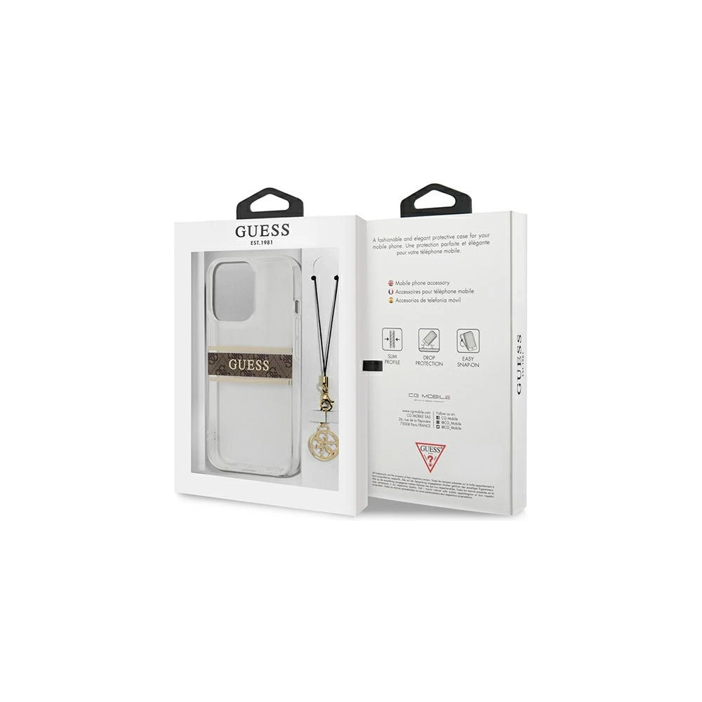 Hurtownia GSM - Etui Guess GUHCP13LKB4GBR Apple iPhone 13 Pro Transparentní tvrdý obal 4G Hnědý popruh kouzlo - GUE1299CL - {ean13} - Hurt