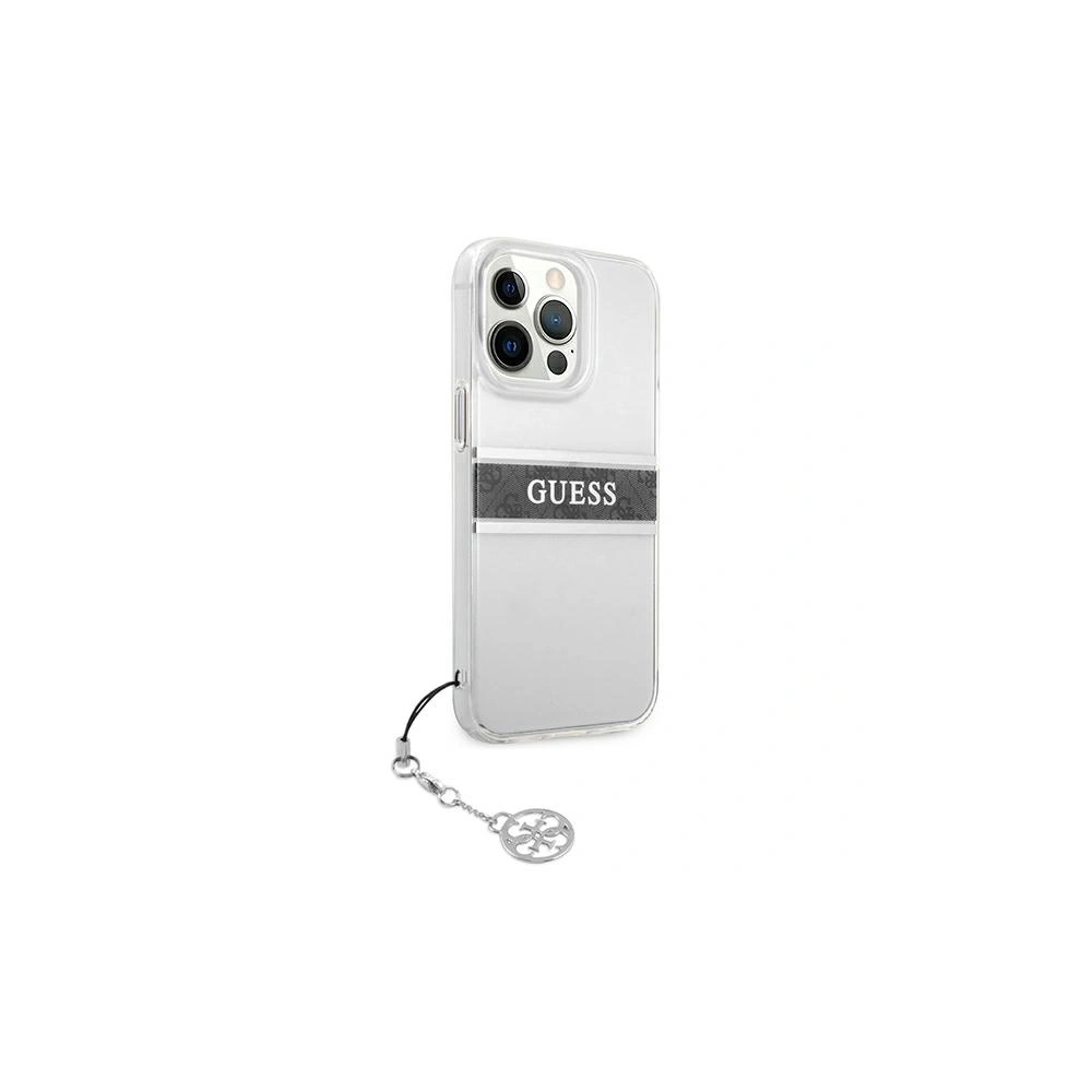 Hurtownia GSM - Etui Guess GUHCP13LKB4GGR Apple iPhone 13 Pro Transparentní tvrdý obal 4G Šedý popruh přívěsek - GUE1300CL - {ean13} - Hurt