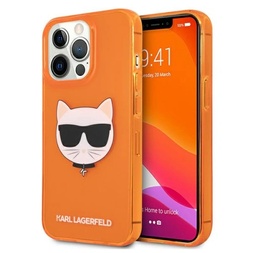 Etui Karl Lagerfeld KLHCP13LCHTRO Apple iPhone 13 Pro pomarańczowy/orange hardcase Glitter Choupette Fluo