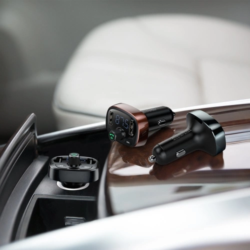 Transmitter FM z ładowarką samochodową Baseus T-Typed Black