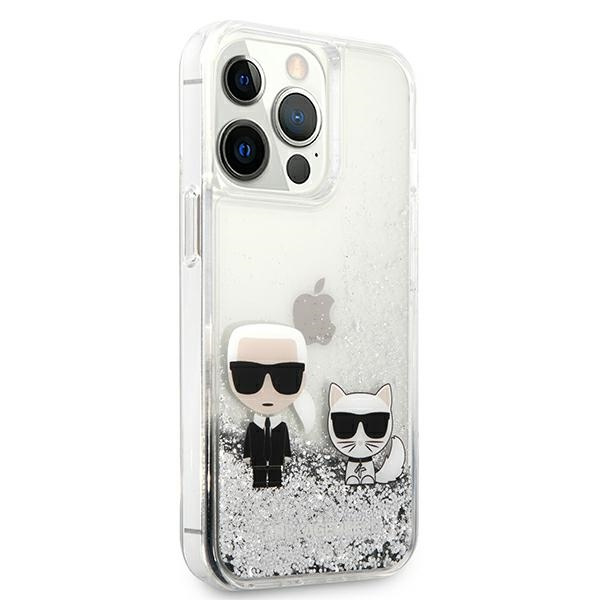 Kryt Karl Lagerfeld KLHCP13LGKCS Apple iPhone 13 Pro silver hardcase Liquid Glitter Karl&Choupette