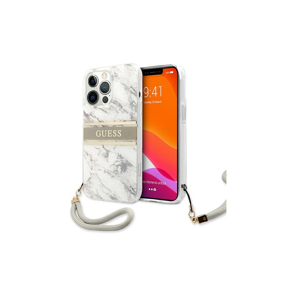 Hurtownia GSM - Case Guess GUHCP13LKMABGR Apple iPhone 13 Pro grau/grey Hardcase Marble Strap Collection - GUE1301GRY - {ean13} - Hurt