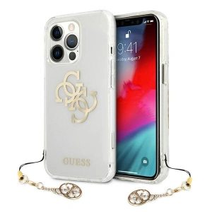 Guess GUHCP13LKS4GGO Apple iPhone 13 Pro Transparent hardcase 4G Gold Charms Collection