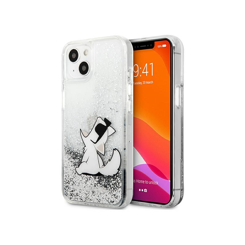 Karl Lagerfeld Distributor - 3666339028985 - KLD671SLV - Karl Lagerfeld KLHCP13MGCFS Apple iPhone 13 silver hardcase Liquid Glitter Choupette Fun - B2B homescreen