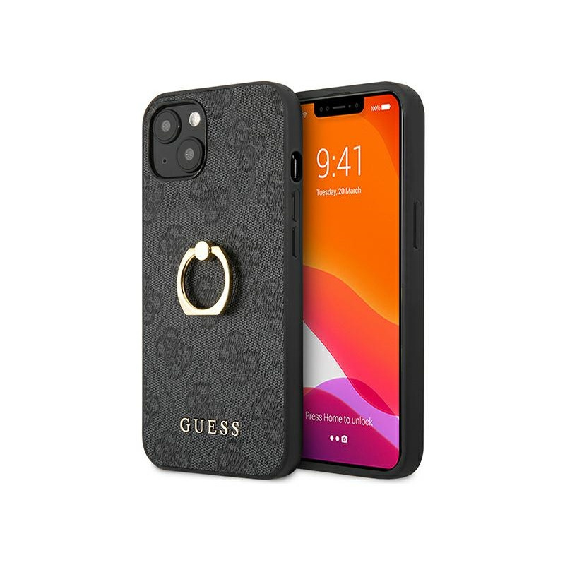 Hurtownia Guess - 3666339023928 - GUE1311GRY - Etui Guess GUHCP13M4GMRGR Apple iPhone 13 szary/grey hardcase 4G with ring stand - B2B homescreen