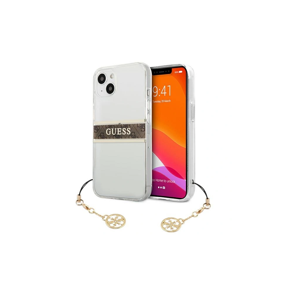 Hurtownia GSM - Etui Guess GUHCP13MKB4GBR Apple iPhone 13 Transparent hardcase 4G Brown Strap Charm - GUE1313CL - {ean13} - Hurt