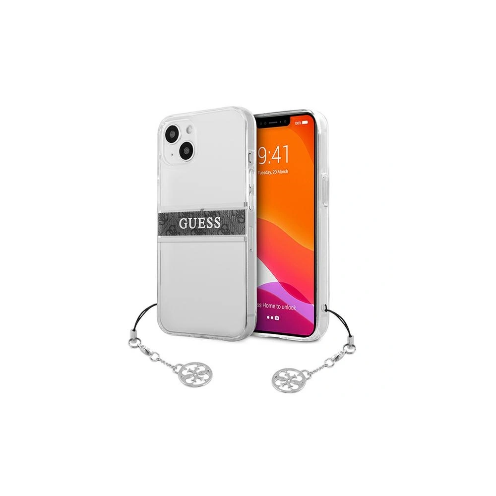 Wholesale Guess GUHCP13MKB4GGR Apple iPhone 13 Transparent hardcase 4G Grey Strap Charm - GUE1314CL - {ean13} - Hurt