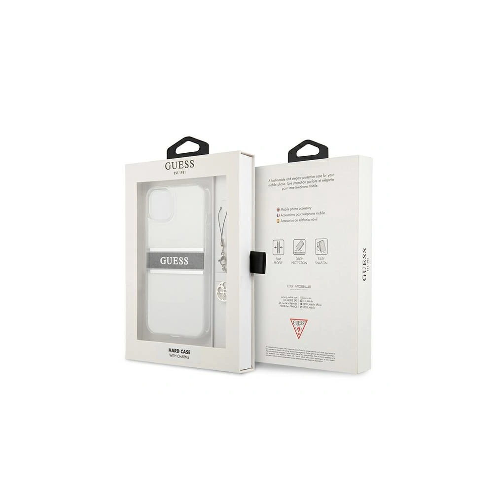 Wholesale Guess GUHCP13MKB4GGR Apple iPhone 13 Transparent hardcase 4G Grey Strap Charm - GUE1314CL - {ean13} - Hurt