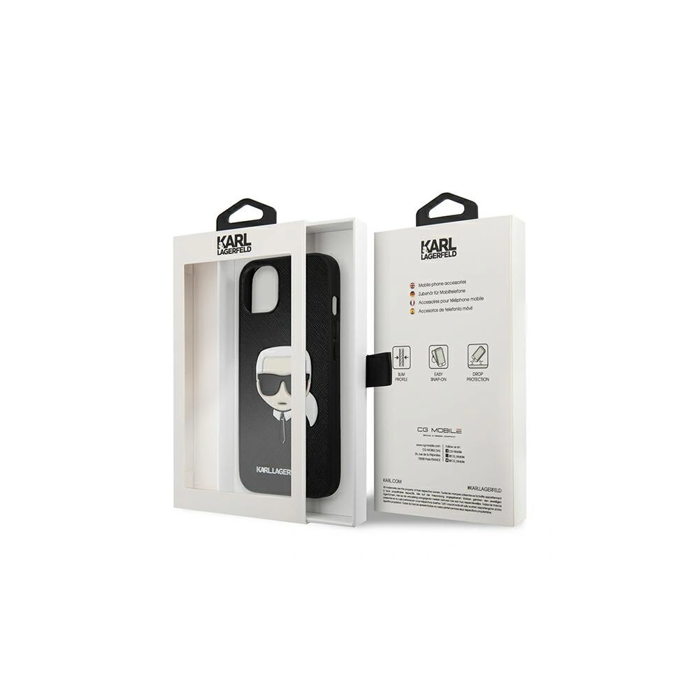 Wholesale Karl Lagerfeld KLHCP13MSAKHBK Apple iPhone 13 black hardcase Saffiano Ikonik Karl`s Head - KLD674BLK - {ean13} - Hurt