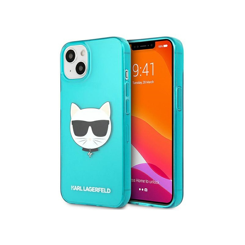 Karl Lagerfeld Distributor - 3666339027773 - KLD679BLU - Karl Lagerfeld KLHCP13SCHTRB Apple iPhone 13 mini blue hardcase Glitter Choupette Fluo - B2B homescreen