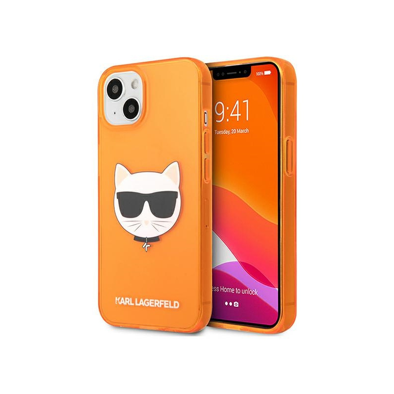 Karl Lagerfeld Distributor - 3666339027858 - KLD680PNK - Karl Lagerfeld KLHCP13SCHTRO Apple iPhone 13 mini orange hardcase Glitter Choupette Fluo - B2B homescreen