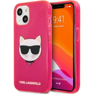 Karl Lagerfeld KLHCP13SCHTRP Apple iPhone 13 mini pink hardcase Glitter Choupette Fluo