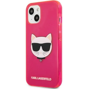 Karl Lagerfeld KLHCP13SCHTRP Apple iPhone 13 mini pink hardcase Glitter Choupette Fluo