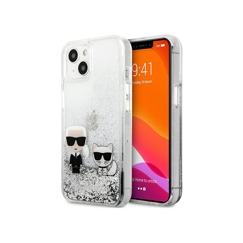 Karl Lagerfeld Distributor - 3666339027339 - KLD683SLV - Karl Lagerfeld KLHCP13SGKCS Apple iPhone 13 mini silver hardcase Liquid Glitter Karl&Choupette - B2B homescreen