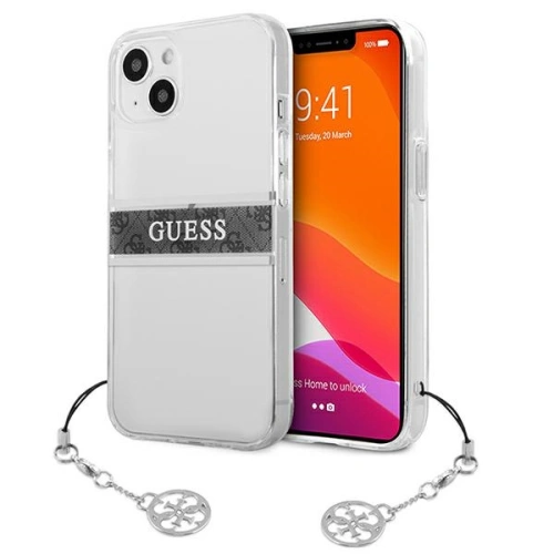 Etui Guess GUHCP13SKB4GGR Apple iPhone 13 mini Transparent hardcase 4G Grey Strap Charm