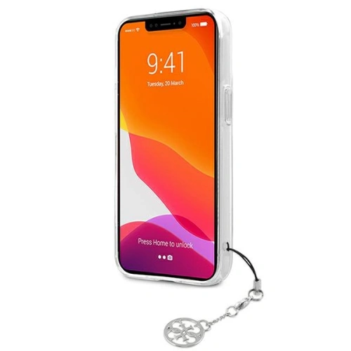 Etui Guess GUHCP13SKB4GGR Apple iPhone 13 mini Transparent hardcase 4G Grey Strap Charm