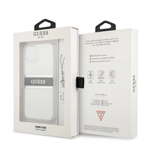 Etui Guess GUHCP13SKB4GGR Apple iPhone 13 mini Transparent hardcase 4G Grey Strap Charm