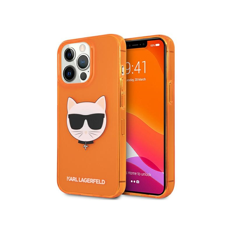 Karl Lagerfeld Distributor - 3666339027889 - KLD691ORG - Karl Lagerfeld KLHCP13XCHTRO Apple iPhone 13 Pro Max orange hardcase Glitter Choupette Fluo - B2B homescreen