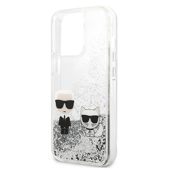 Kryt Karl Lagerfeld KLHCP13XGKCS Apple iPhone 13 Pro Max silver hardcase Liquid Glitter Karl&Choupette