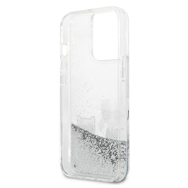 Kryt Karl Lagerfeld KLHCP13XGKCS Apple iPhone 13 Pro Max silver hardcase Liquid Glitter Karl&Choupette