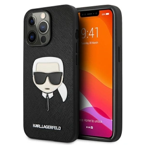 Karl Lagerfeld KLHCP13XSAKHBK Apple iPhone 13 Pro Max black hardcase Saffiano Ikonik Karl`s Head