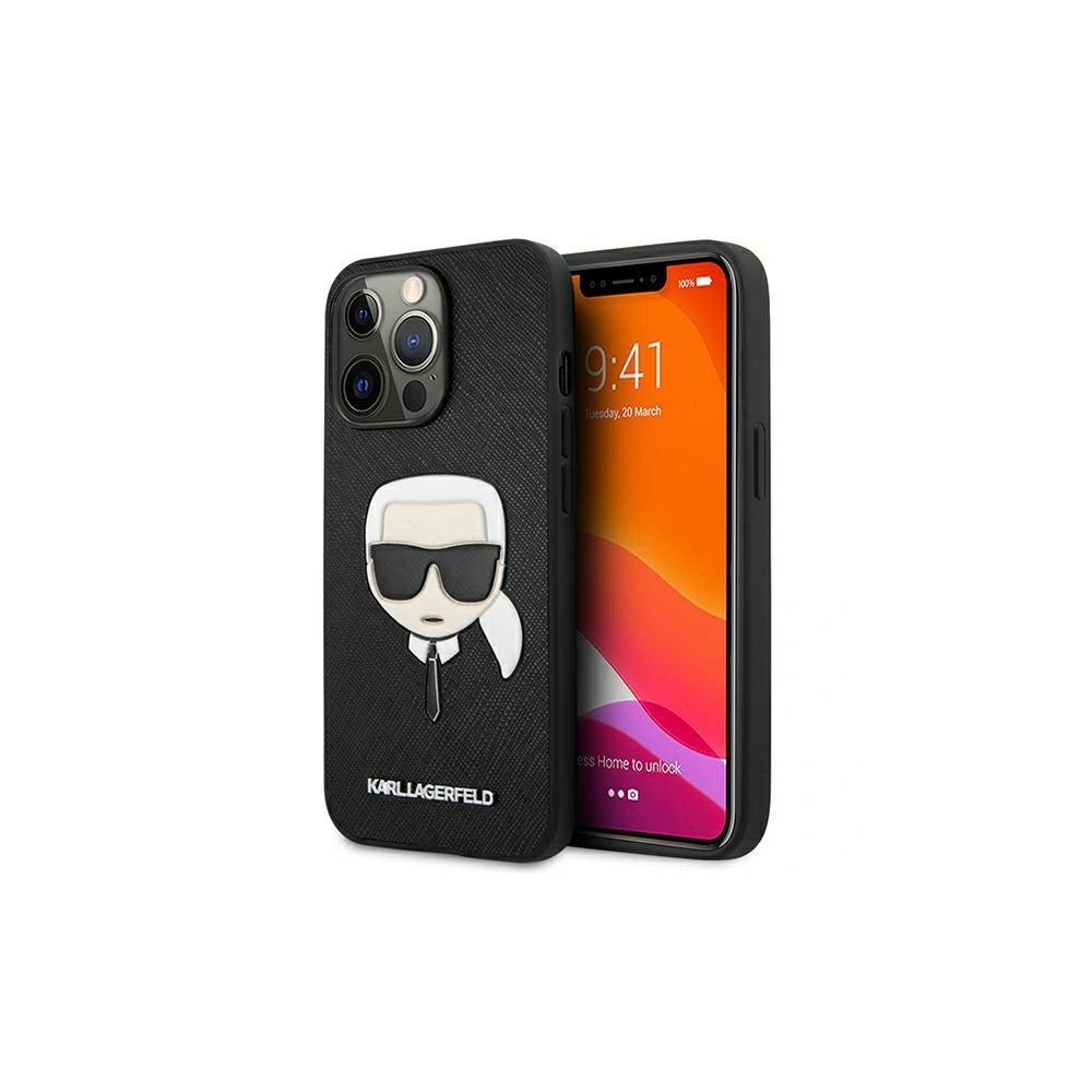 Hurtownia GSM - Etui Karl Lagerfeld KLHCP13XSAKHBK Apple iPhone 13 Pro Max czarny/black hardcase Saffiano Ikonik Karl`s Head - KLD696BLK - {ean13} - Hurt