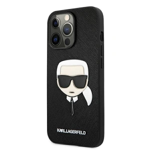 Karl Lagerfeld KLHCP13XSAKHBK Apple iPhone 13 Pro Max black hardcase Saffiano Ikonik Karl`s Head