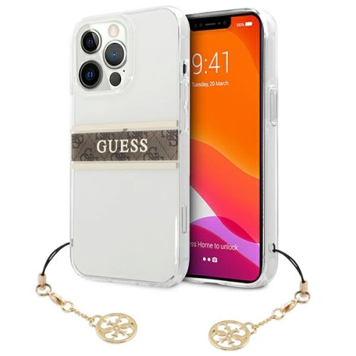 Etui Guess GUHCP13XKB4GBR Apple iPhone 13 Pro Max Transparent hardcase 4G Brown Strap Charm