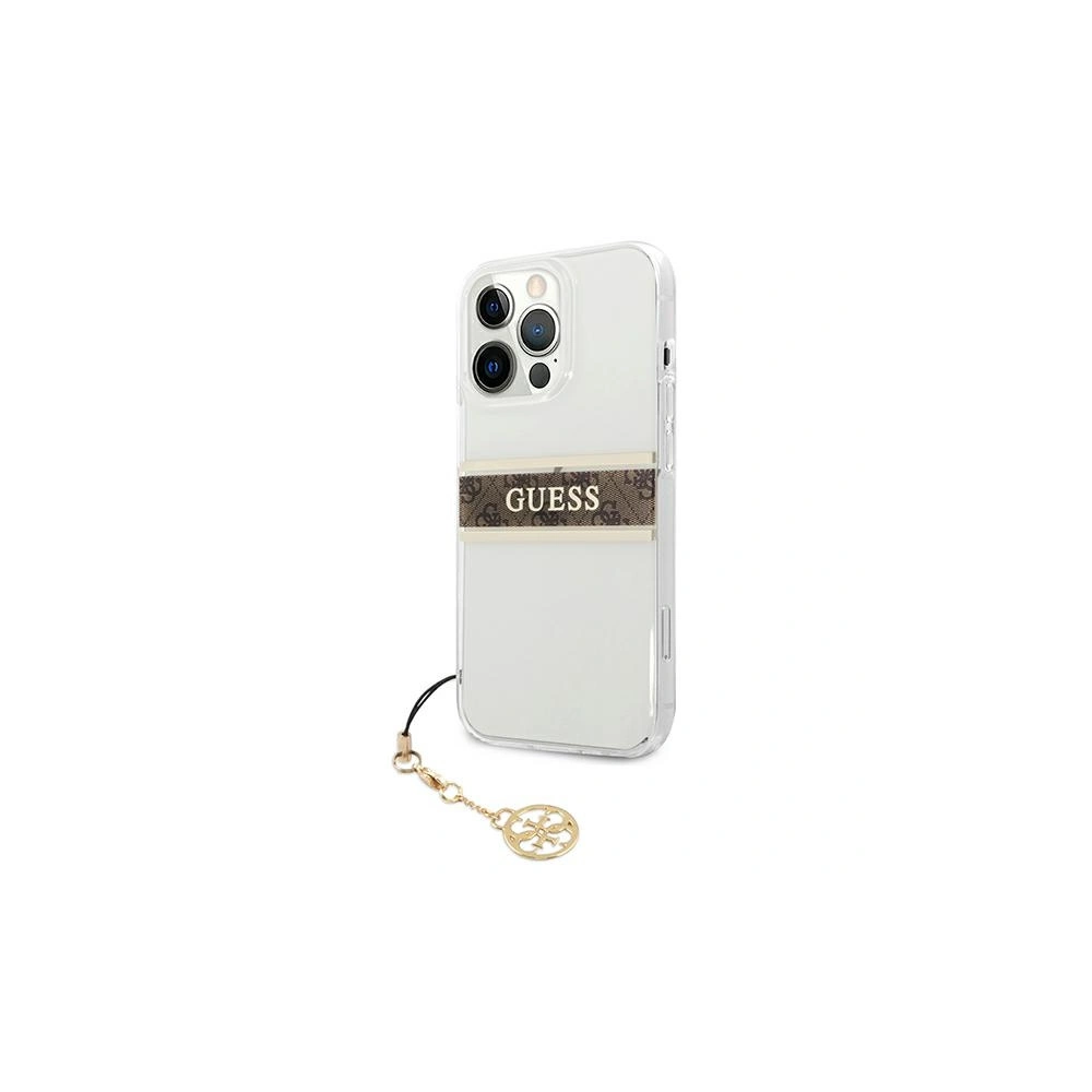 Hurtownia GSM - Etui Guess GUHCP13XKB4GBR Apple iPhone 13 Pro Max průhledný tvrdý obal 4G hnědý popruh charm - GUE1342CL - {ean13} - Hurt