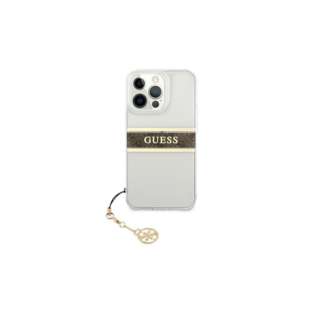 Hurtownia GSM - Etui Guess GUHCP13XKB4GBR Apple iPhone 13 Pro Max průhledný tvrdý obal 4G hnědý popruh charm - GUE1342CL - {ean13} - Hurt