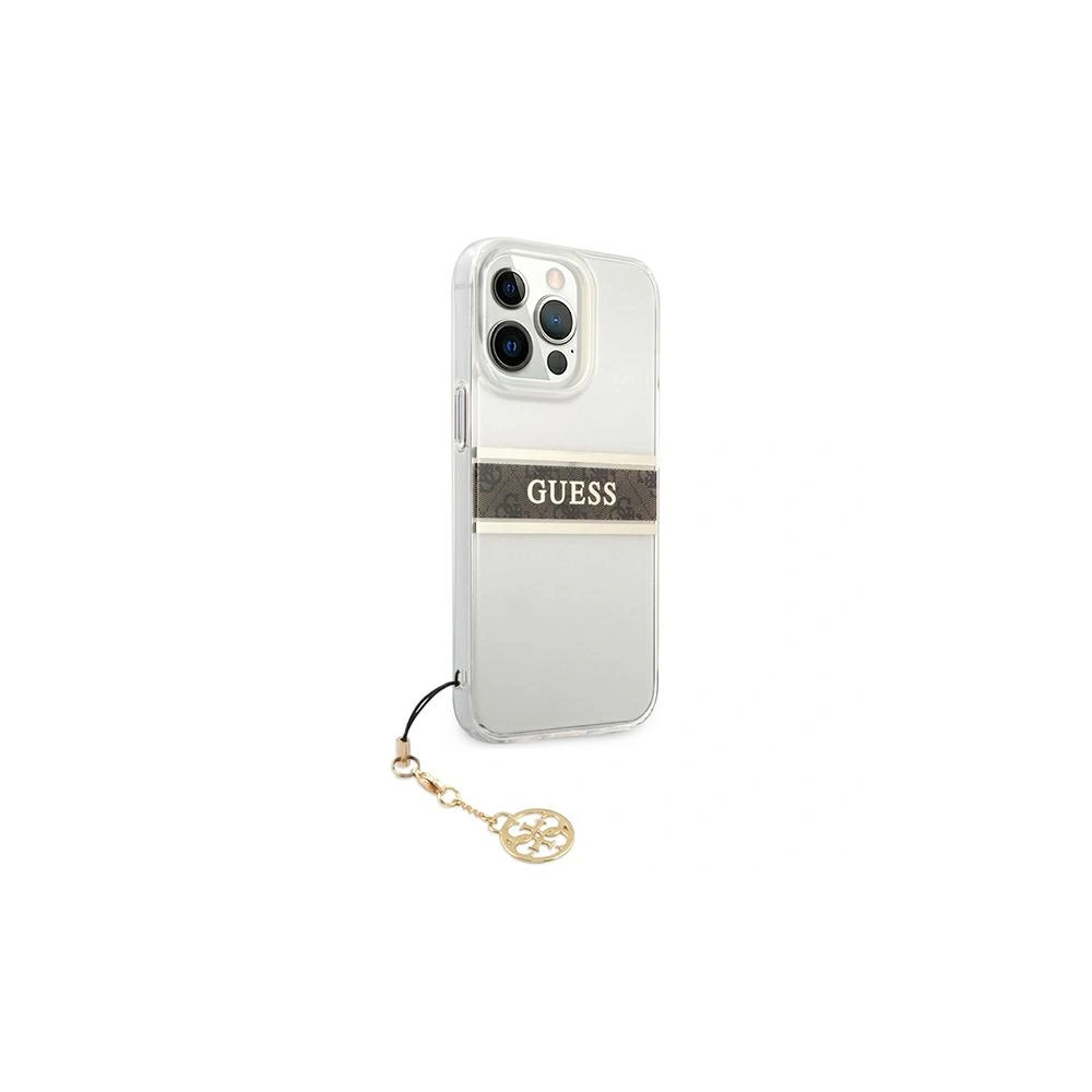 Hurtownia GSM - Etui Guess GUHCP13XKB4GBR Apple iPhone 13 Pro Max průhledný tvrdý obal 4G hnědý popruh charm - GUE1342CL - {ean13} - Hurt