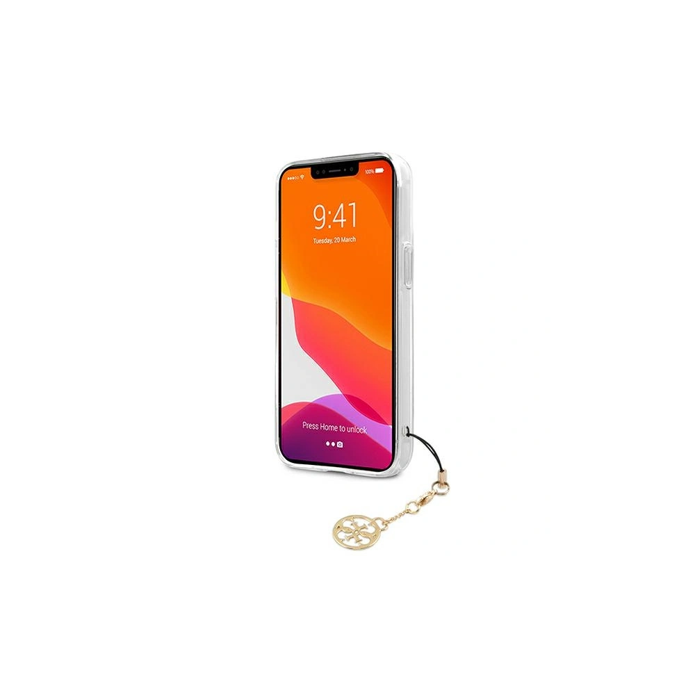 Hurtownia GSM - Etui Guess GUHCP13XKB4GBR Apple iPhone 13 Pro Max průhledný tvrdý obal 4G hnědý popruh charm - GUE1342CL - {ean13} - Hurt