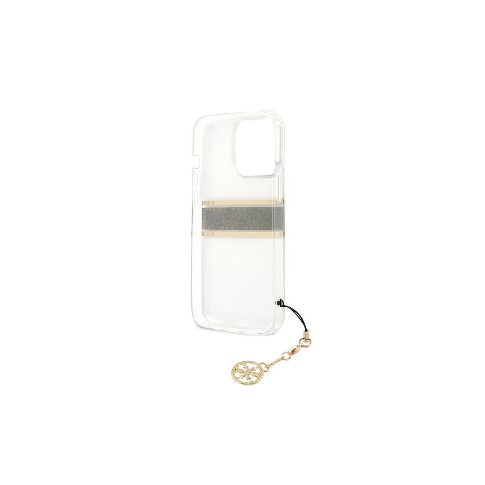 Hurtownia GSM - Etui Guess GUHCP13XKB4GBR Apple iPhone 13 Pro Max průhledný tvrdý obal 4G hnědý popruh charm - GUE1342CL - {ean13} - Hurt
