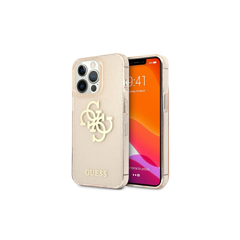 Wholesale Guess GUHCP13XPCUGL4GGO Apple iPhone 13 Pro Max gold hard case Glitter 4G Big Logo - GUE1346GLD - {ean13} - Hurt