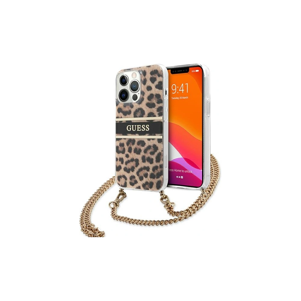 Wholesale Guess GUHCP13LKBCLE Apple iPhone 13 Pro Leopard hardcase Gold Strap - GUE1355 - {ean13} - Hurt