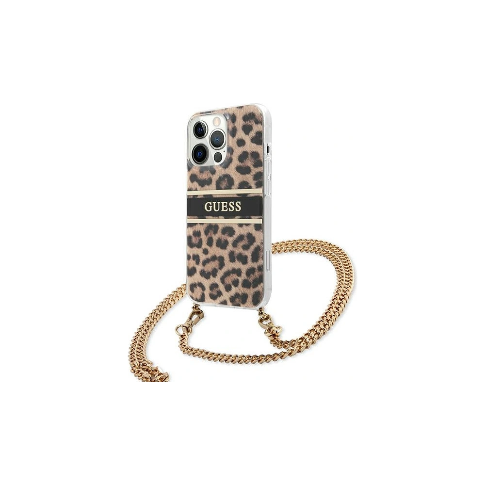 Wholesale Guess GUHCP13LKBCLE Apple iPhone 13 Pro Leopard hardcase Gold Strap - GUE1355 - {ean13} - Hurt