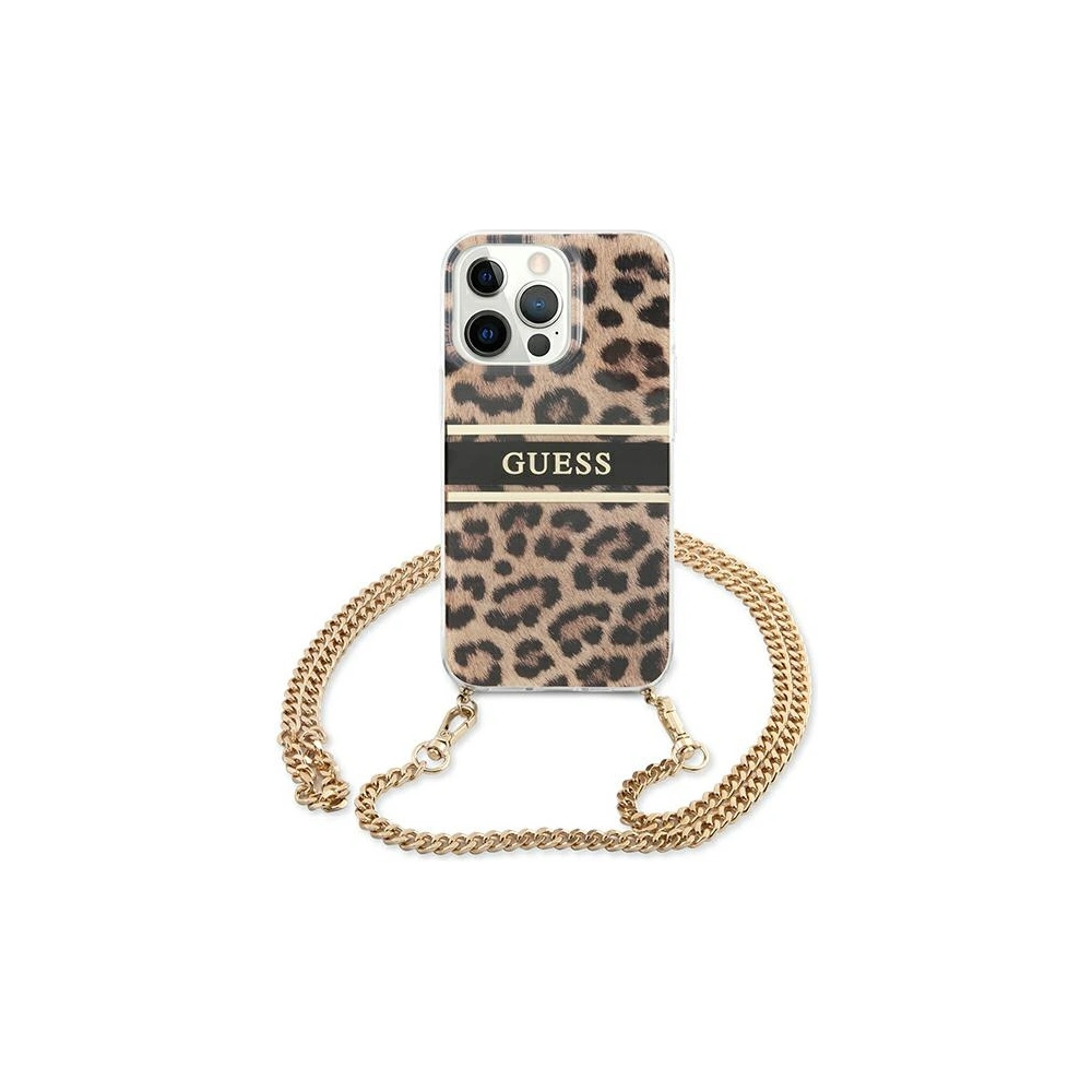 Wholesale Guess GUHCP13LKBCLE Apple iPhone 13 Pro Leopard hardcase Gold Strap - GUE1355 - {ean13} - Hurt