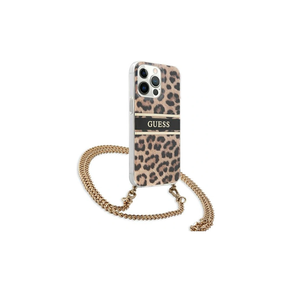 Wholesale Guess GUHCP13LKBCLE Apple iPhone 13 Pro Leopard hardcase Gold Strap - GUE1355 - {ean13} - Hurt